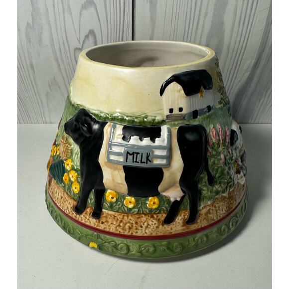 HTF Yankee Candle Large Candle Jar Shade Topper Farm Barnyard w/Plate (READ) - Picture 1 of 12